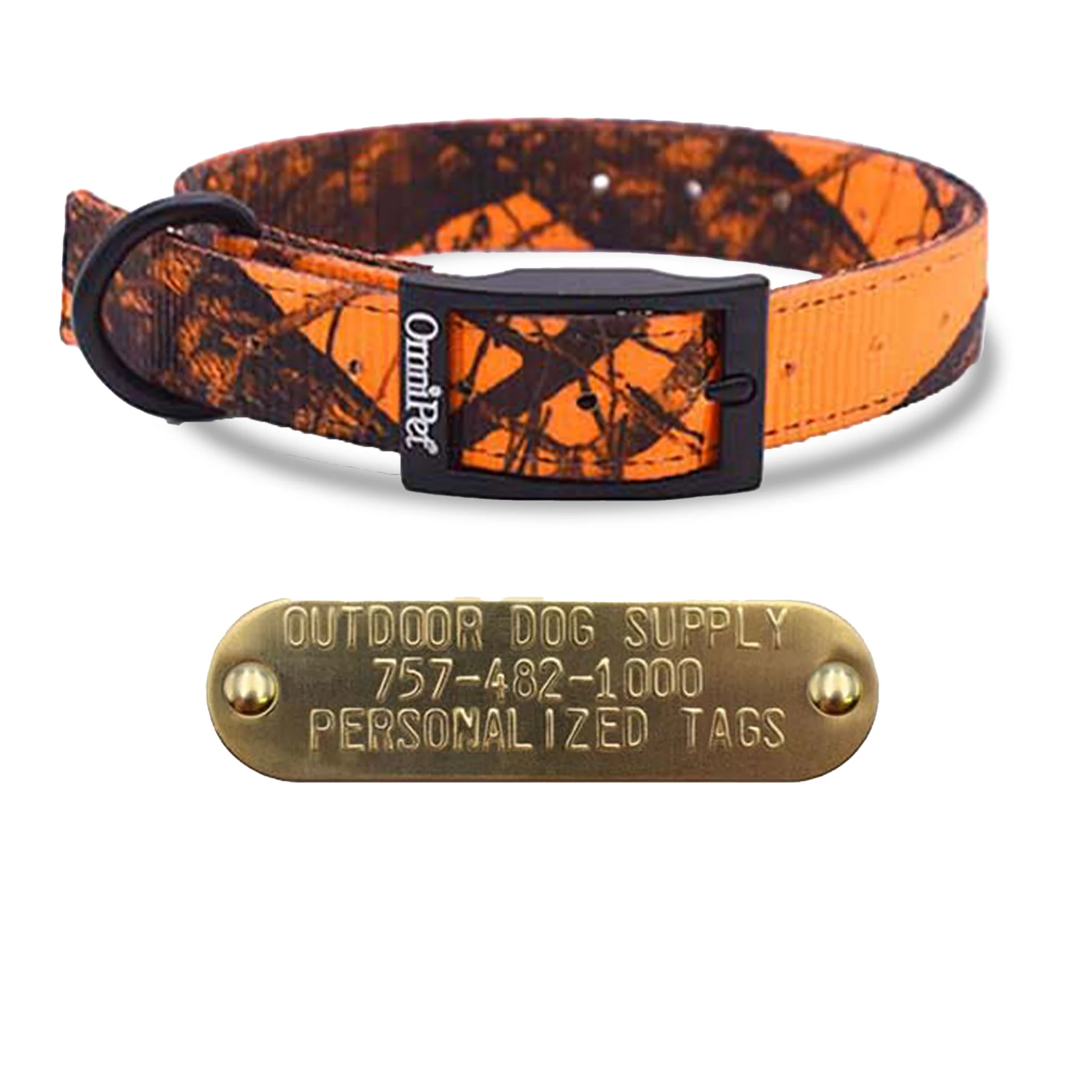 1" Hunting Camo Nylon D Ring Dog Collar with Brass Name Plate - Image 4