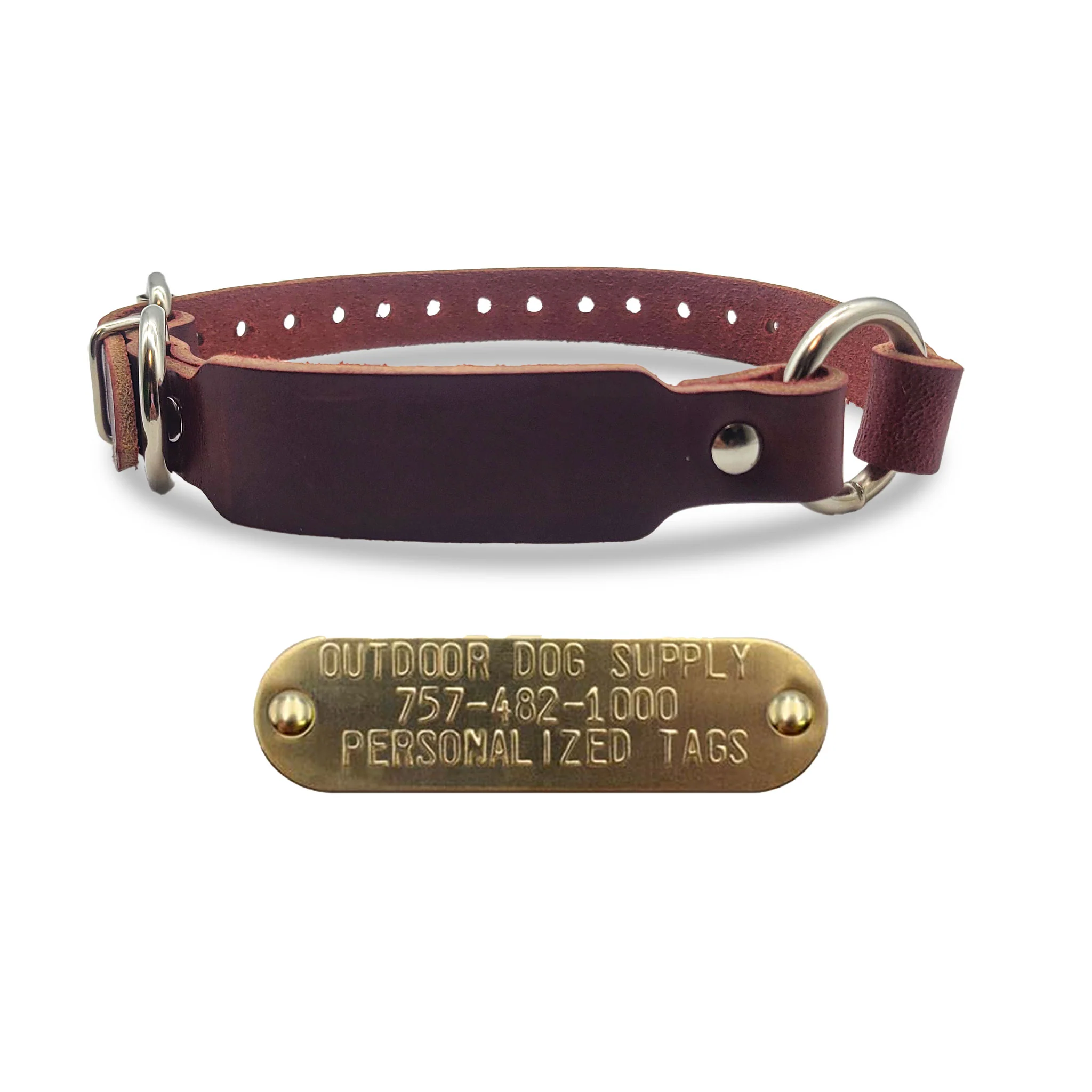 3/4" Leather Center Ring ID Dog Collar Strap - Image 3