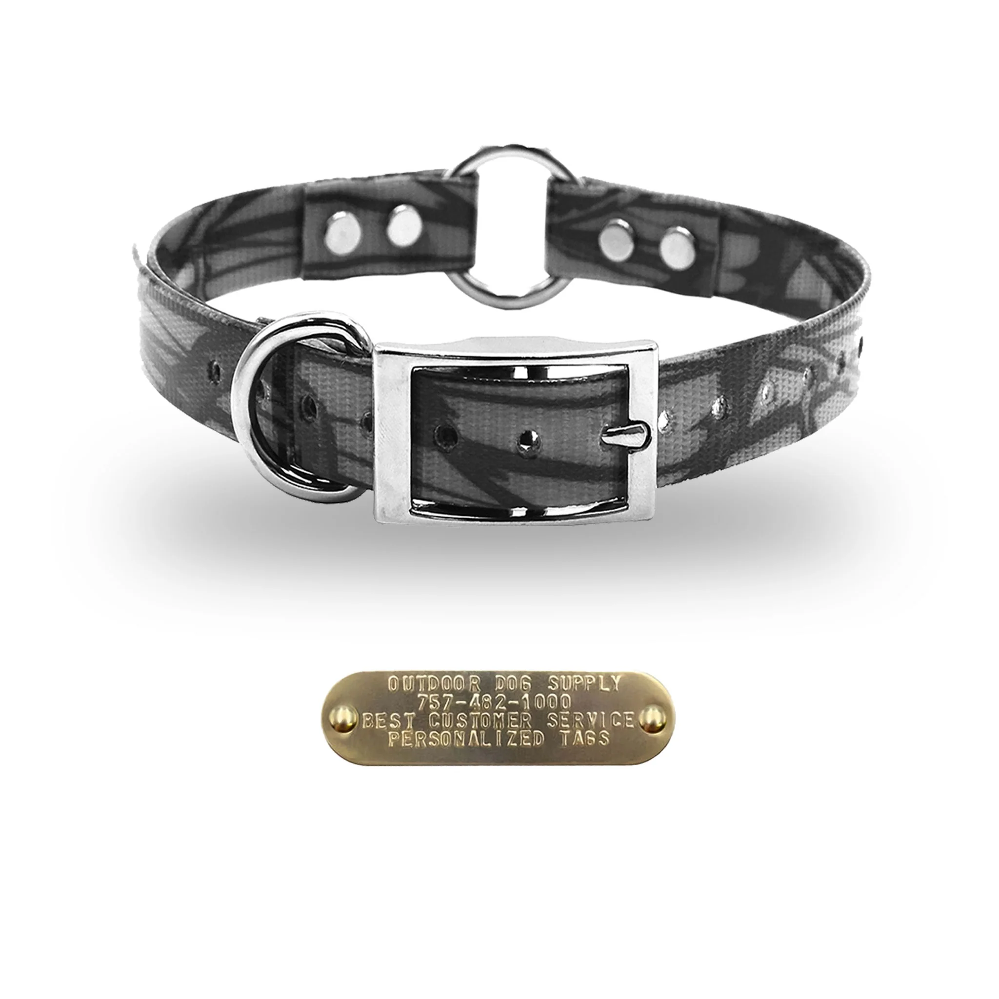 1" Pattern Premium Glow Tuff Center Ring Dog Collar with Brass Name Plate - Image 10