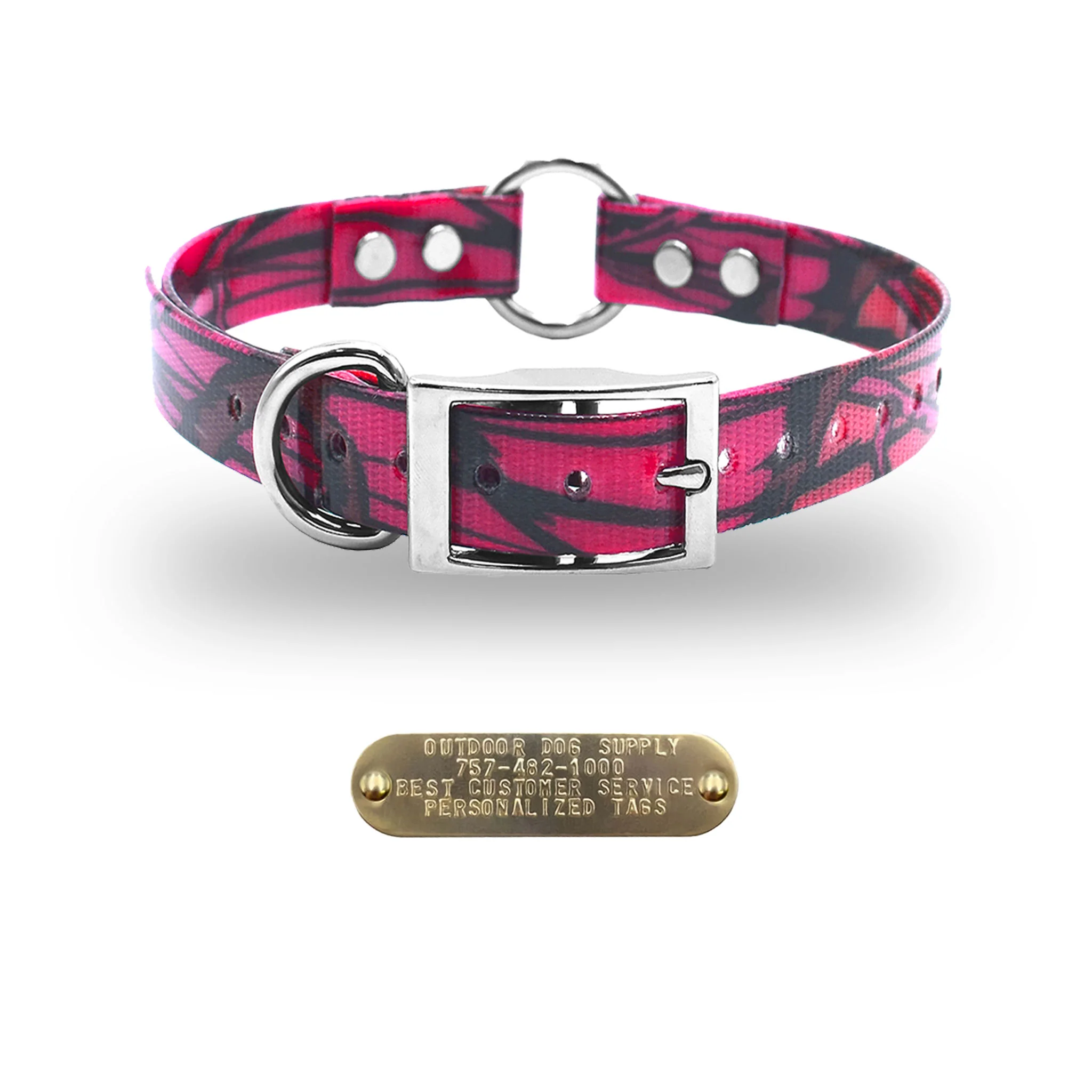1" Pattern Premium Glow Tuff Center Ring Dog Collar with Brass Name Plate - Image 6