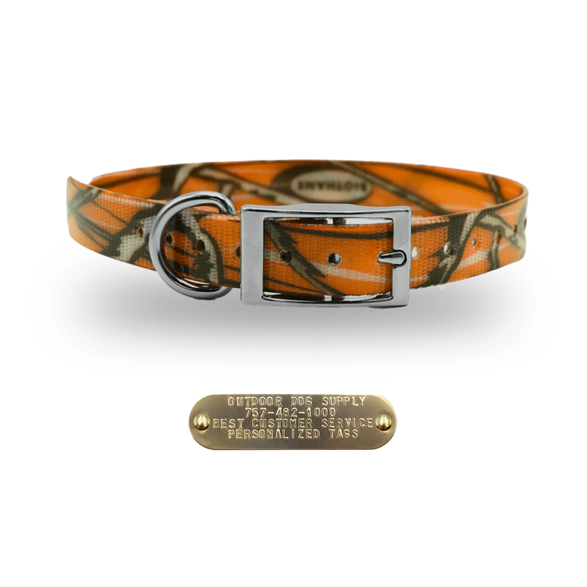 1" Pattern Premium Glow Tuff D Ring Dog Collar with Brass Name Plate - Image 7