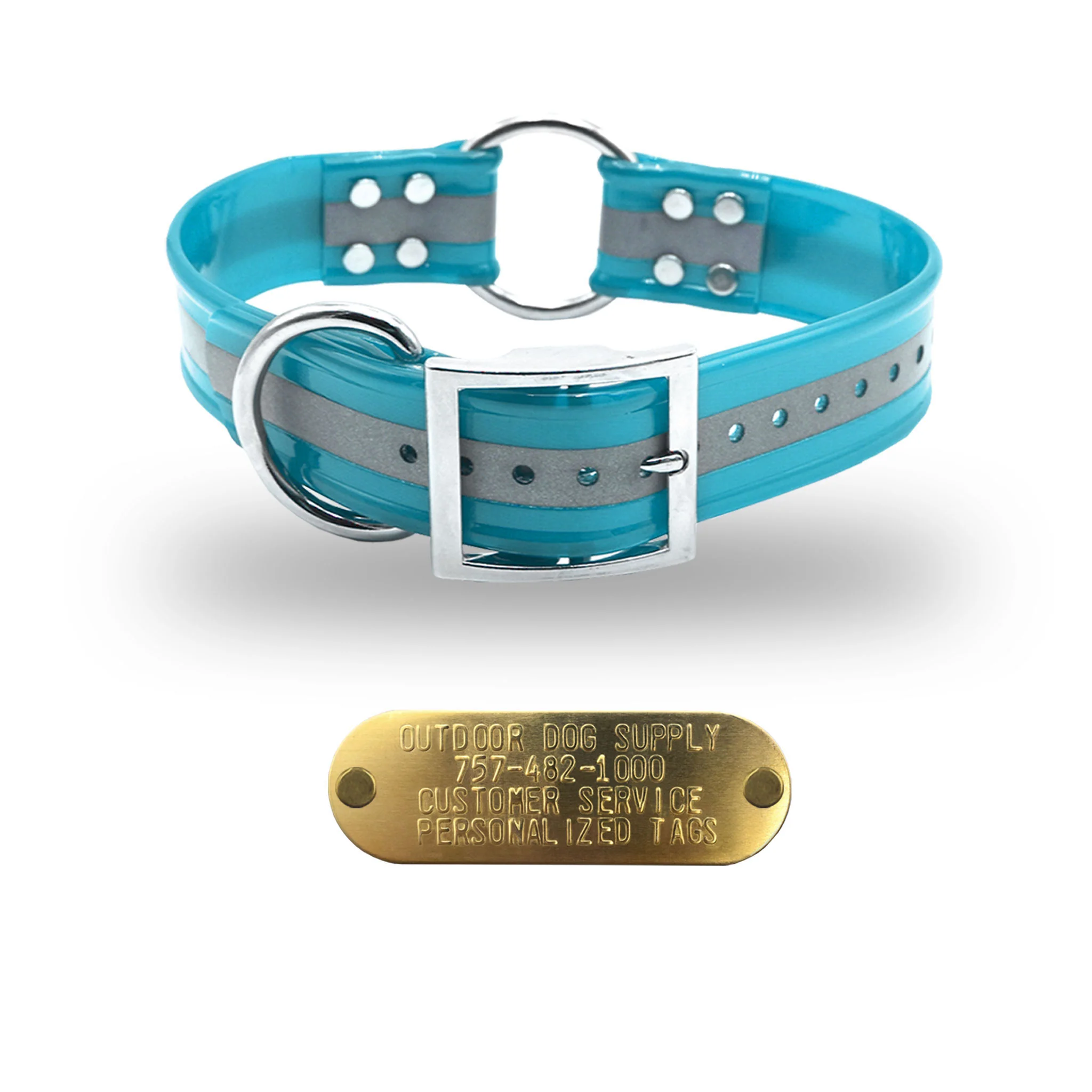 1 1/2" Reflective Premium Glow Tuff Center Ring Large Dog Collar with Brass Name Plate - Image 12