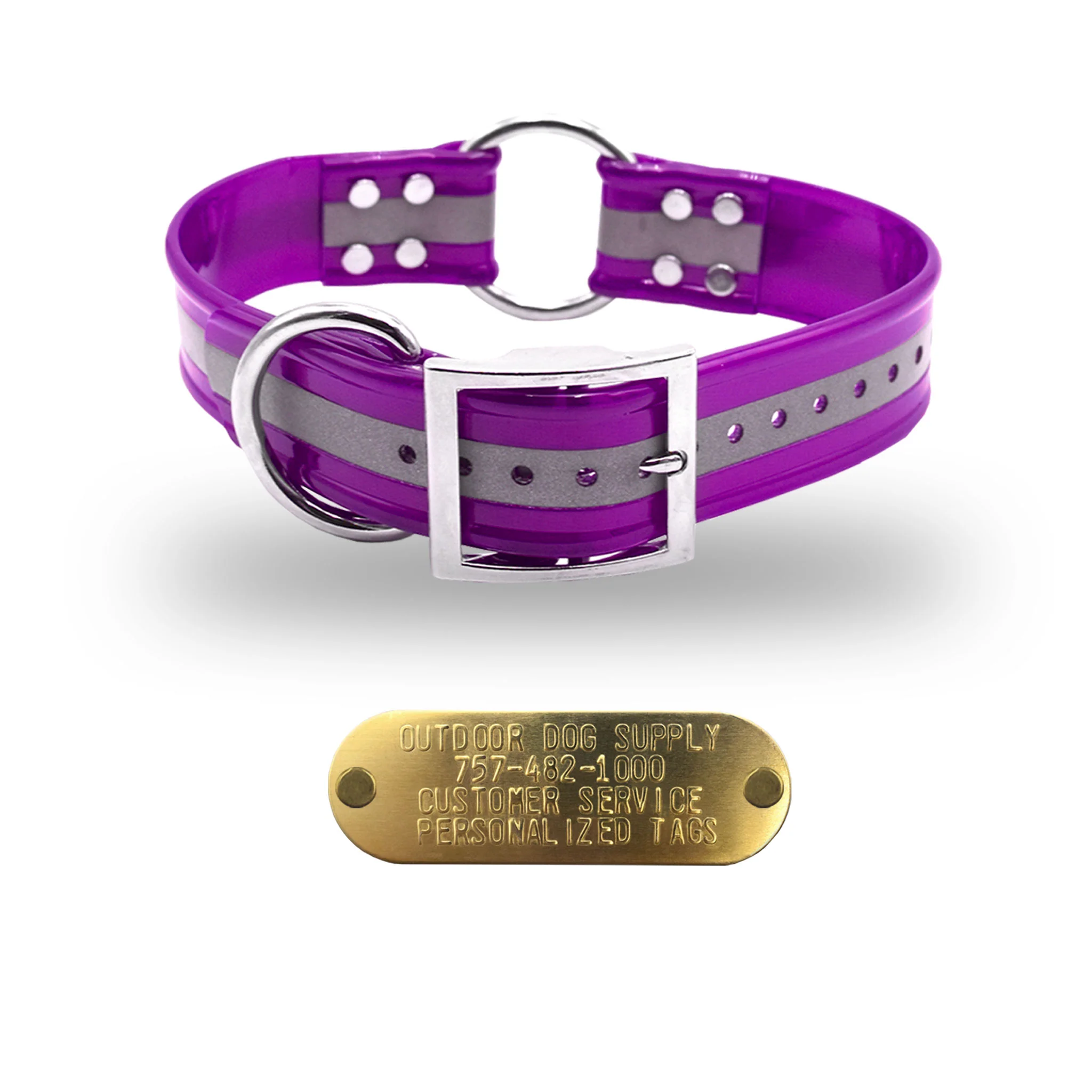 1 1/2" Reflective Premium Glow Tuff Center Ring Large Dog Collar with Brass Name Plate - Image 15