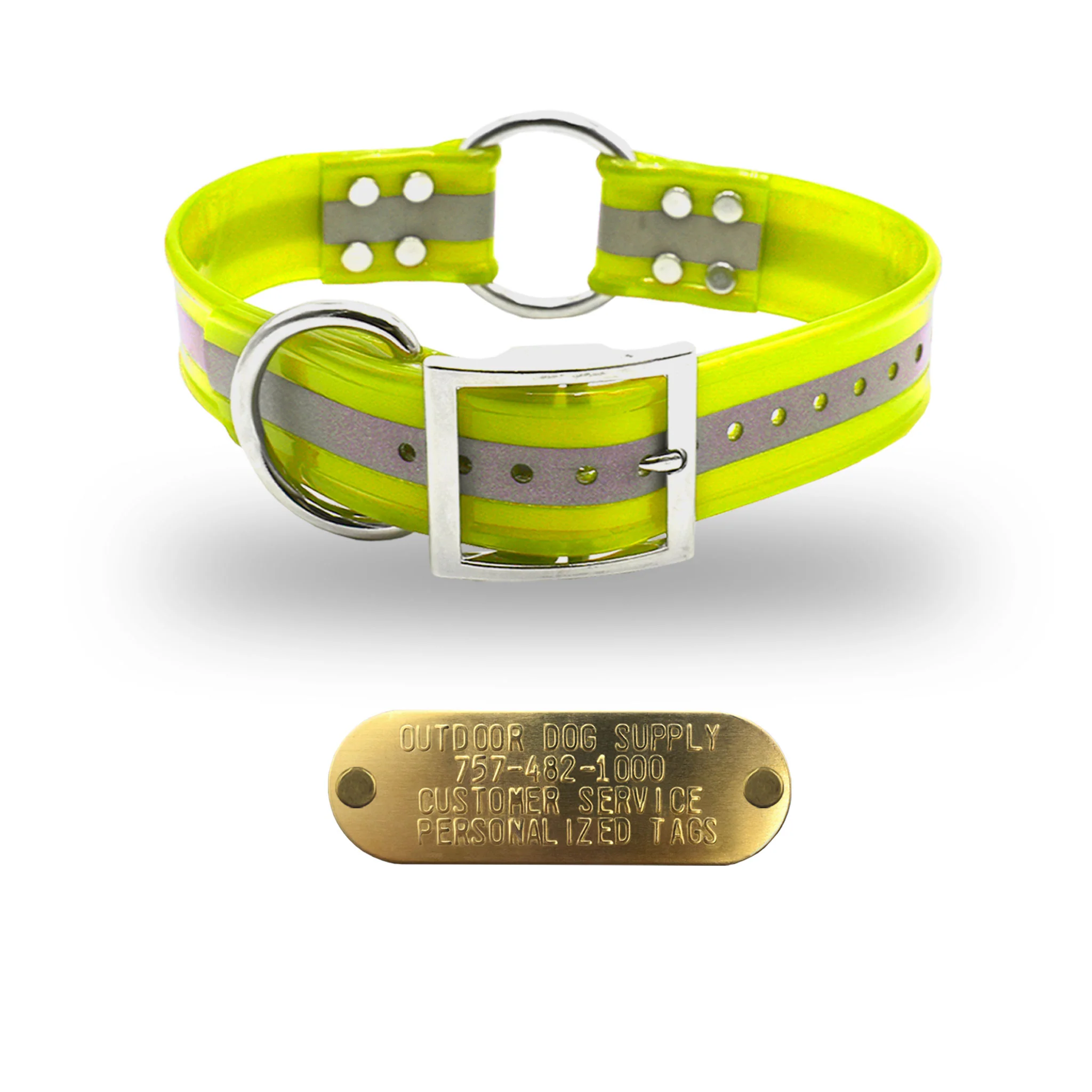1 1/2" Reflective Premium Glow Tuff Center Ring Large Dog Collar with Brass Name Plate - Image 9