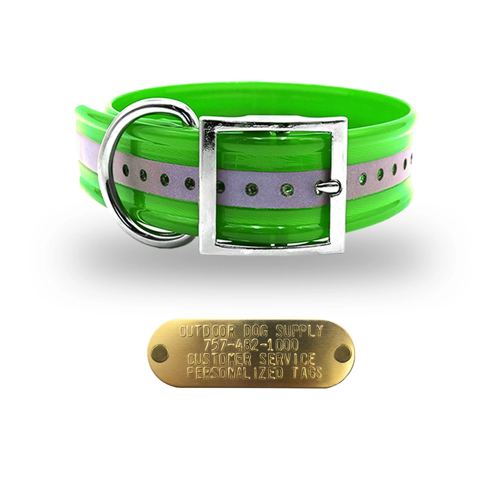 1 1/2" Reflective Premium Glow Tuff D Ring Large Dog Collar with Brass Name Plate - Image 10