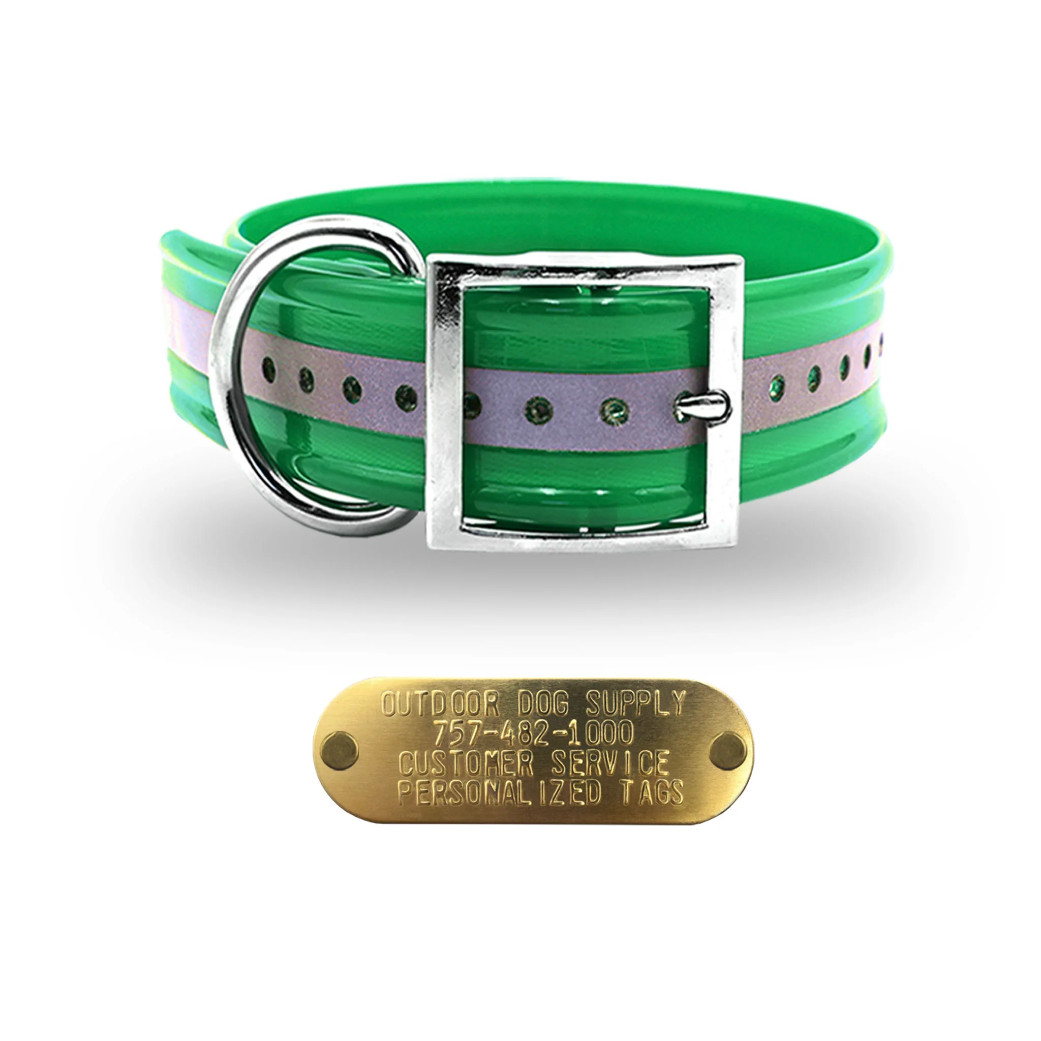 1 1/2" Reflective Premium Glow Tuff D Ring Large Dog Collar with Brass Name Plate - Image 11