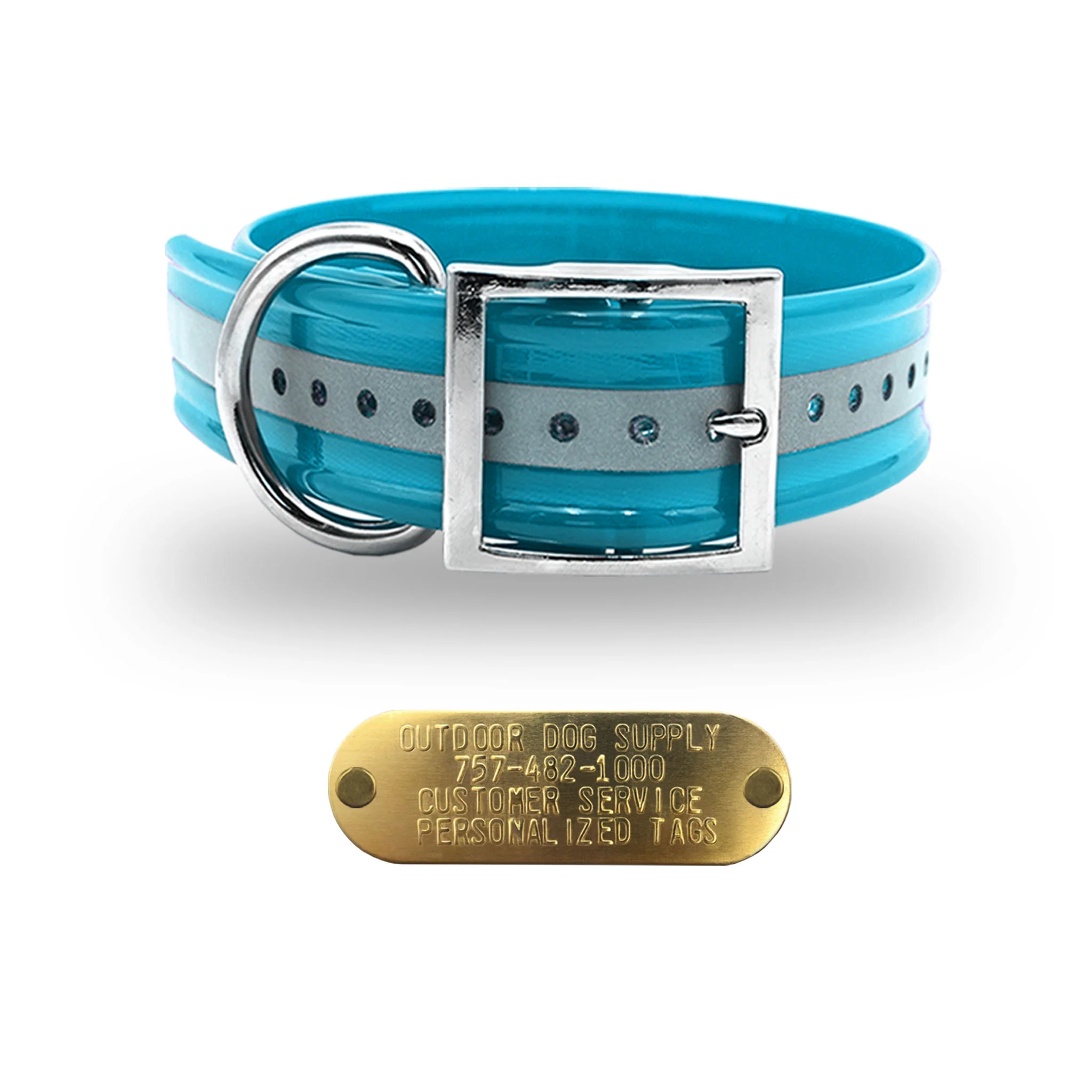 1 1/2" Reflective Premium Glow Tuff D Ring Large Dog Collar with Brass Name Plate - Image 12