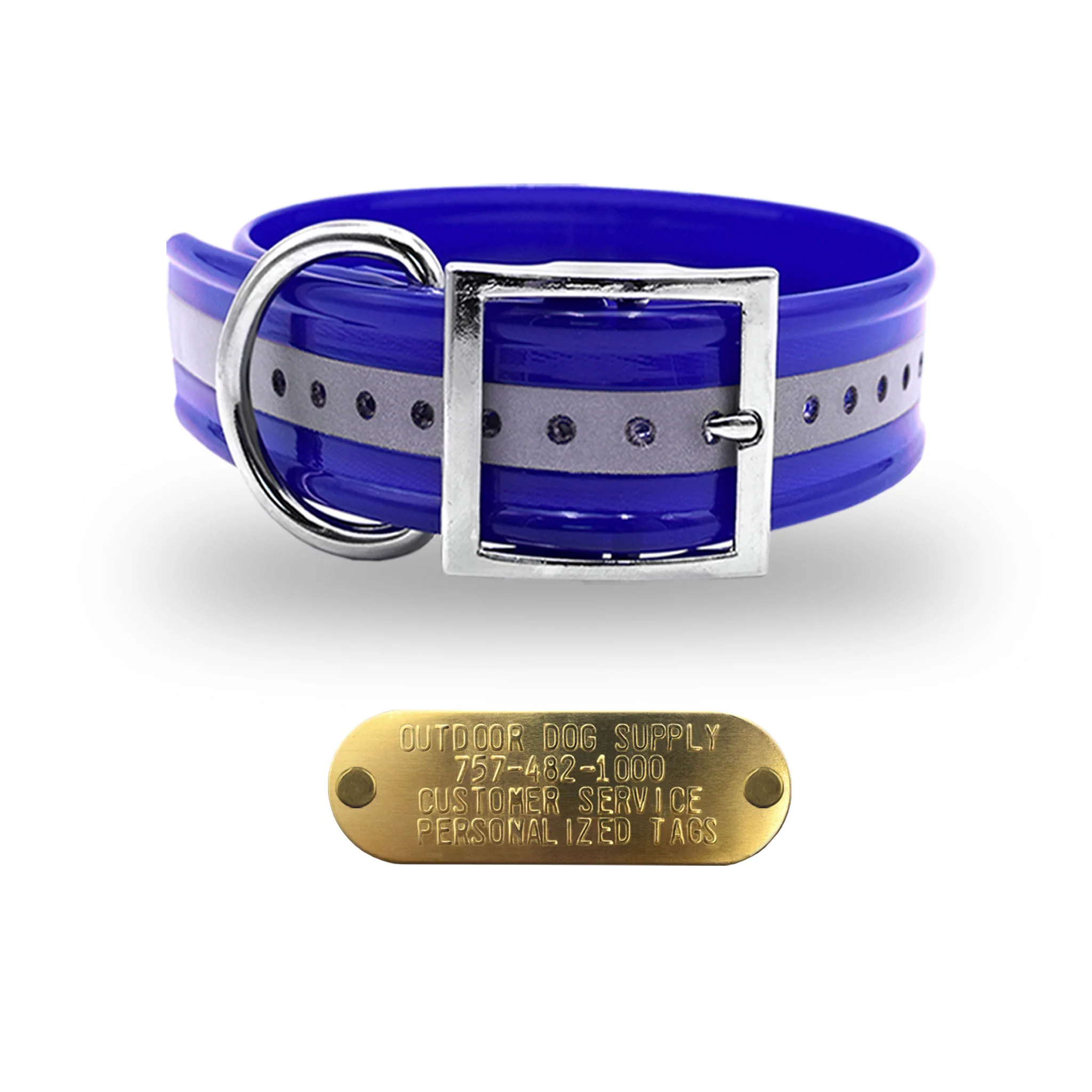 1 1/2" Reflective Premium Glow Tuff D Ring Large Dog Collar with Brass Name Plate - Image 14