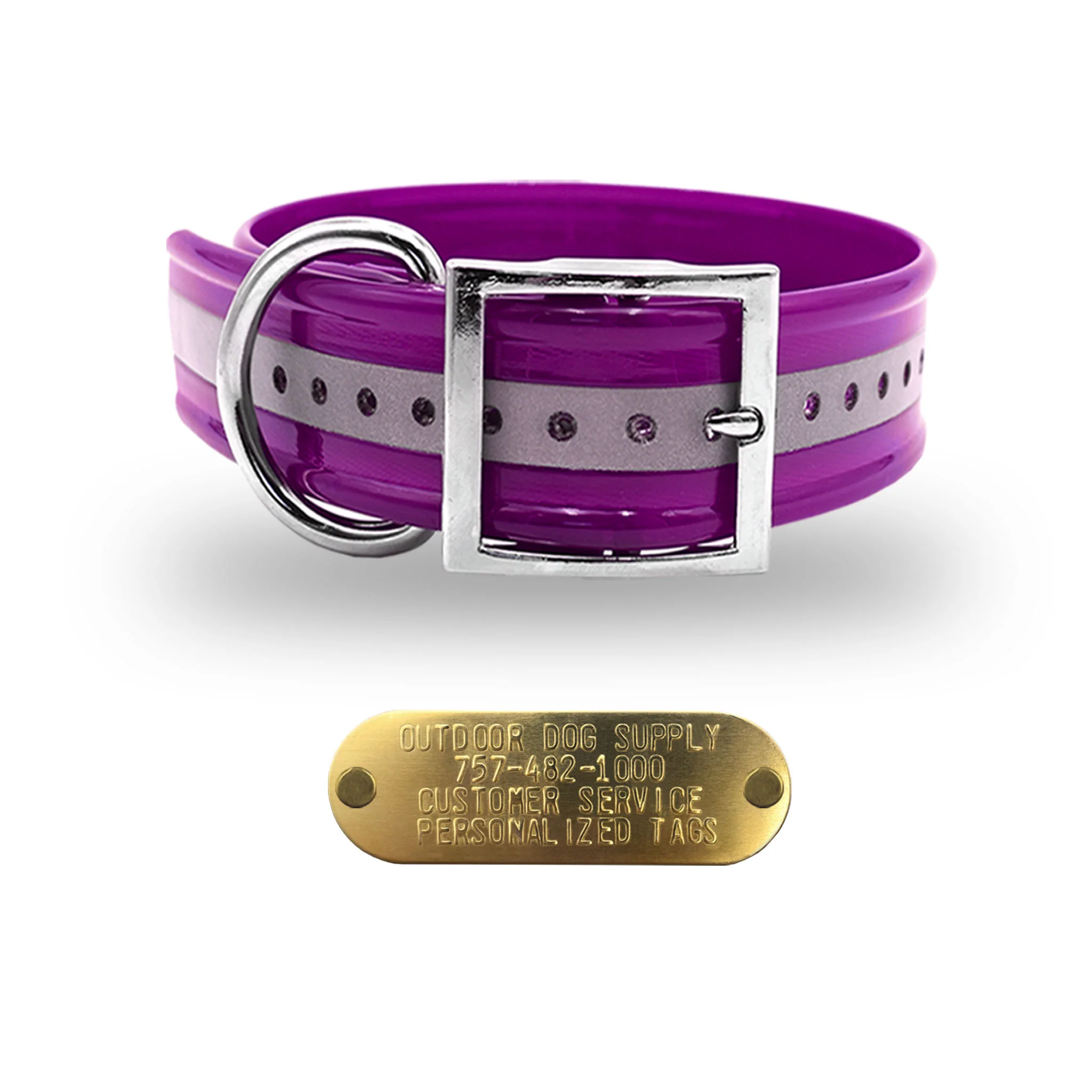 1 1/2" Reflective Premium Glow Tuff D Ring Large Dog Collar with Brass Name Plate - Image 15