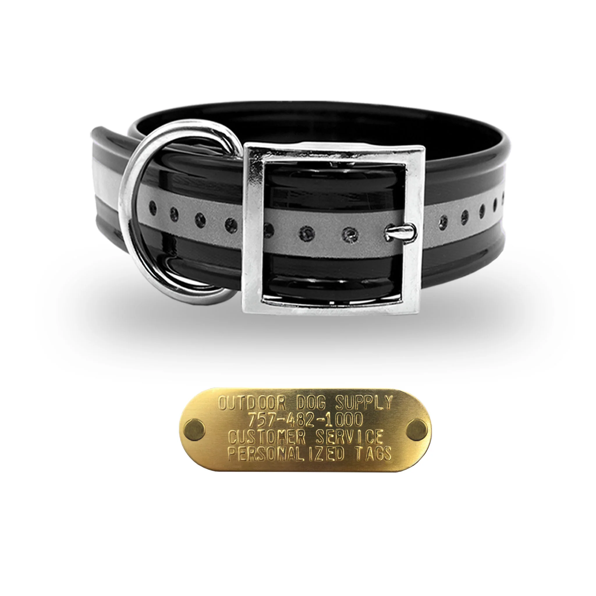 1 1/2" Reflective Premium Glow Tuff D Ring Large Dog Collar with Brass Name Plate - Image 16