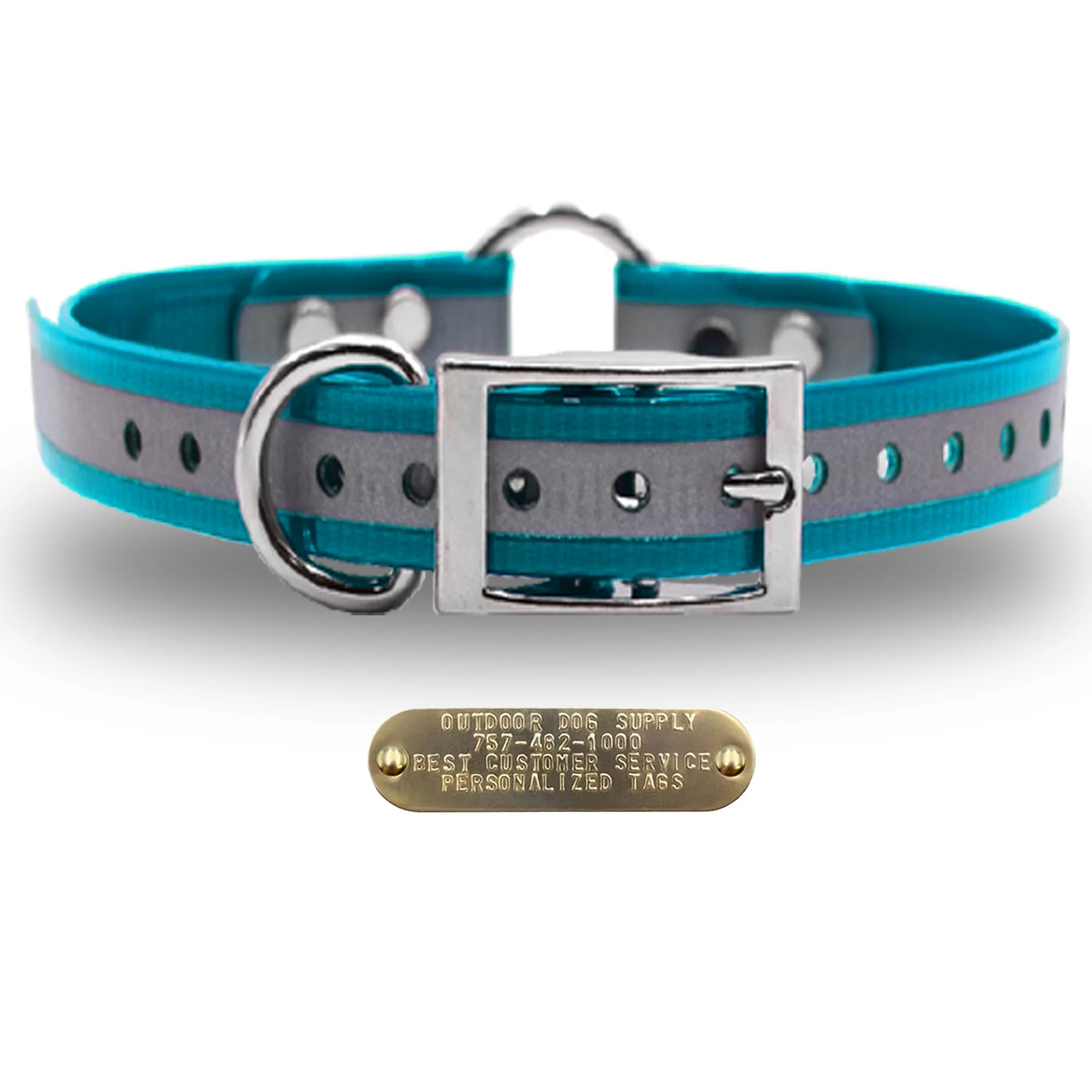 1" Reflective Premium Glow Tuff Center Ring Dog Collar with Brass Name Plate - Image 14