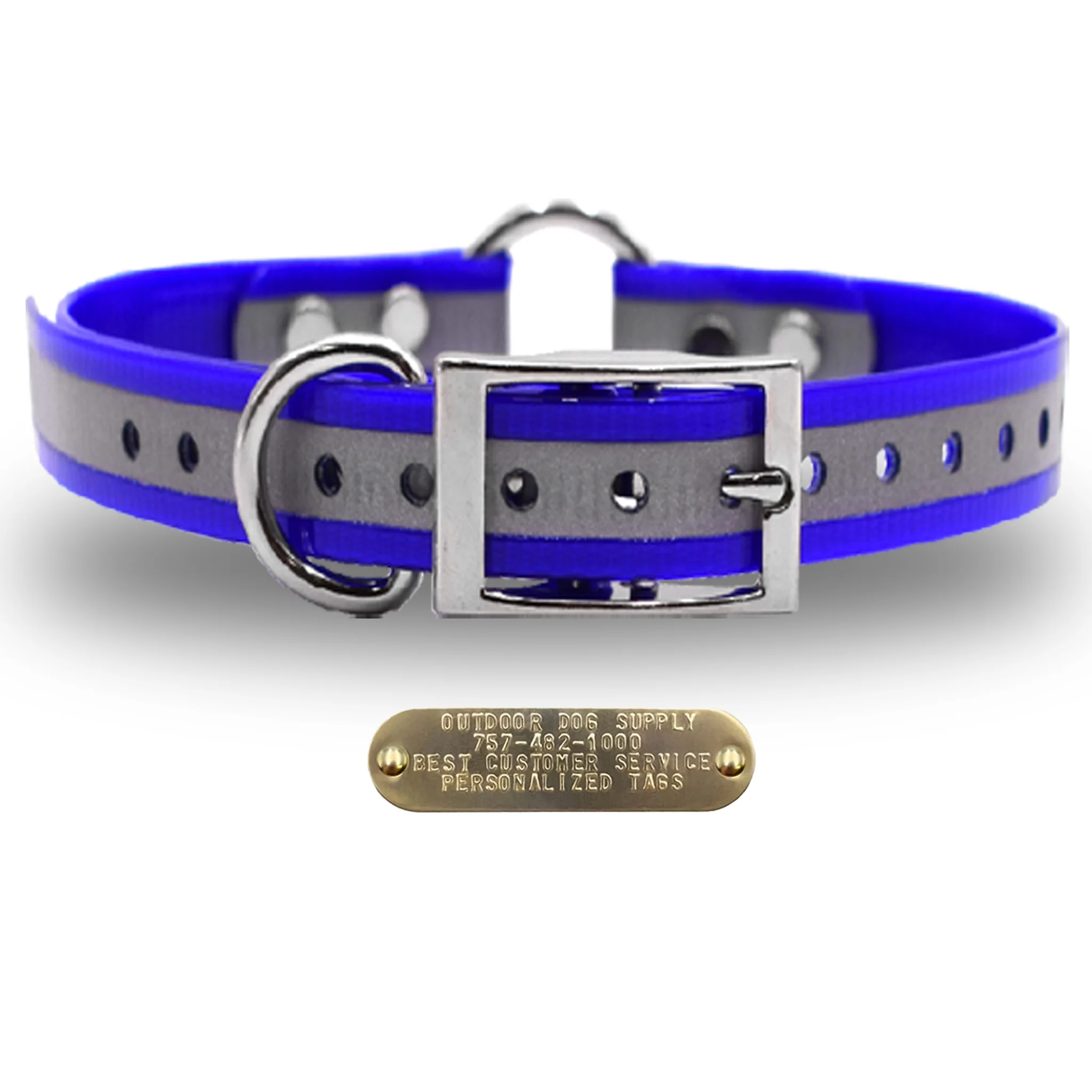 1" Reflective Premium Glow Tuff Center Ring Dog Collar with Brass Name Plate - Image 16