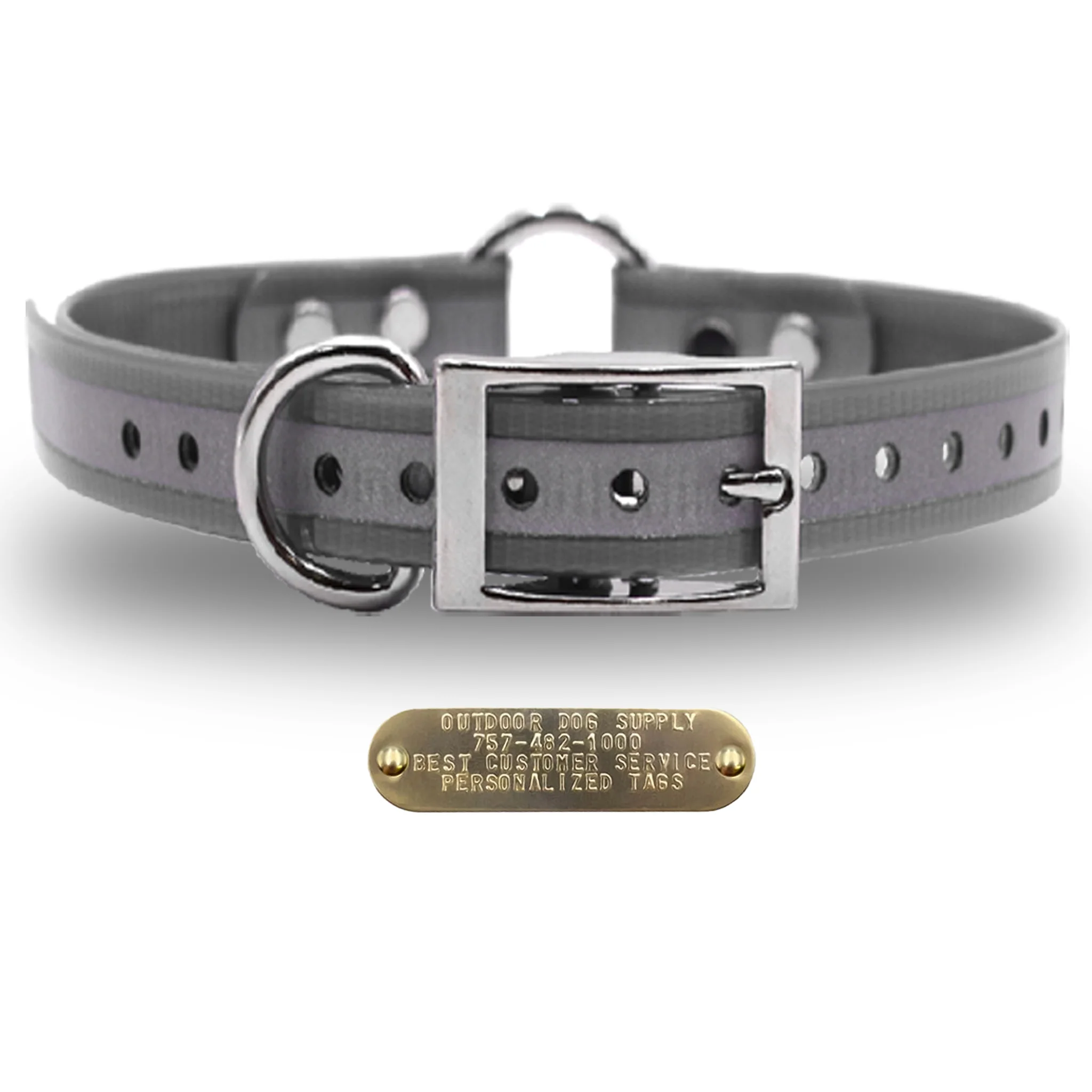 1" Reflective Premium Glow Tuff Center Ring Dog Collar with Brass Name Plate - Image 18