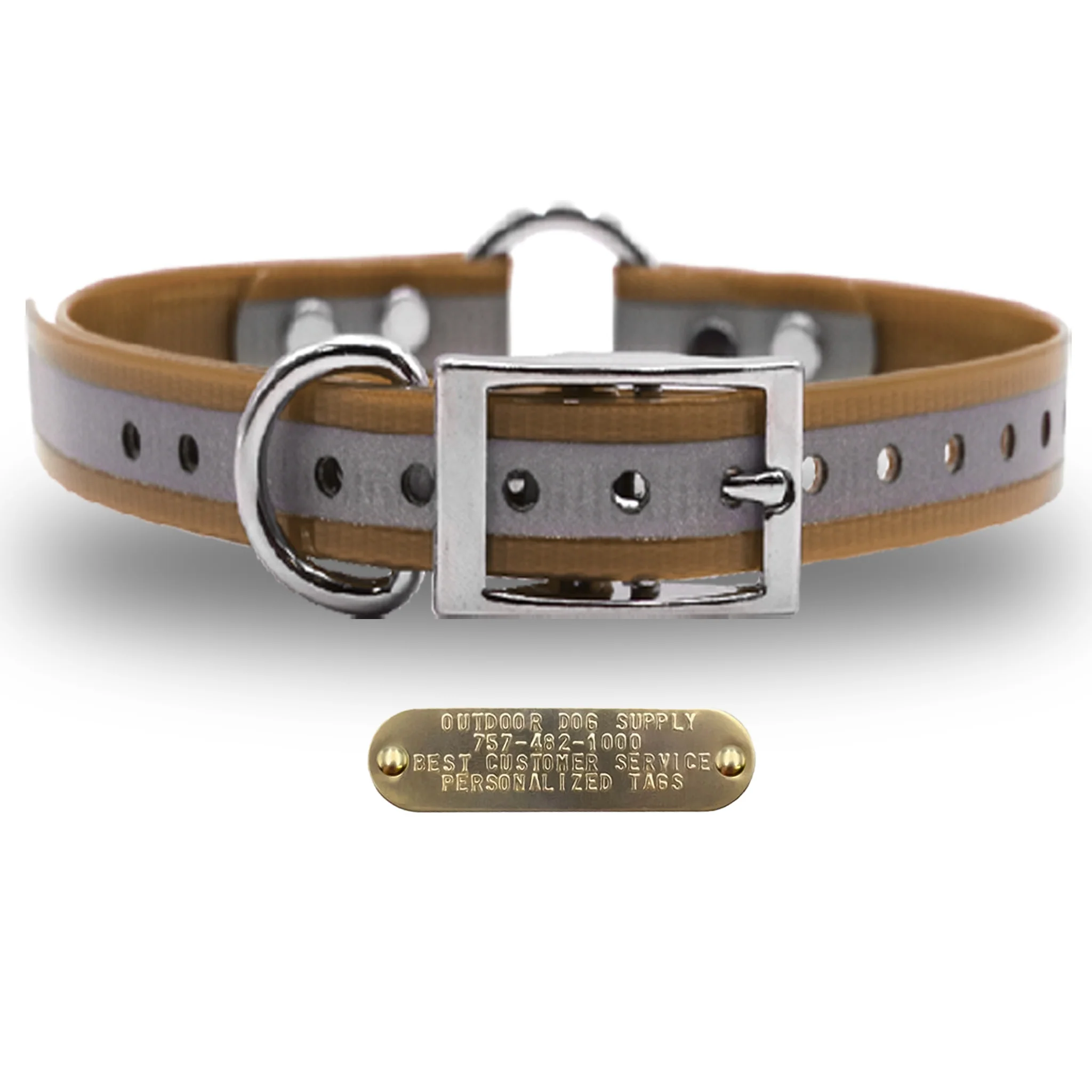 1" Reflective Premium Glow Tuff Center Ring Dog Collar with Brass Name Plate - Image 19