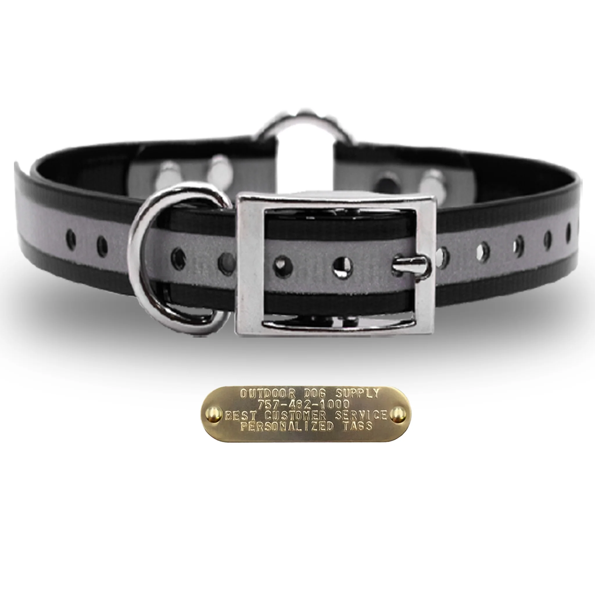1" Reflective Premium Glow Tuff Center Ring Dog Collar with Brass Name Plate - Image 21