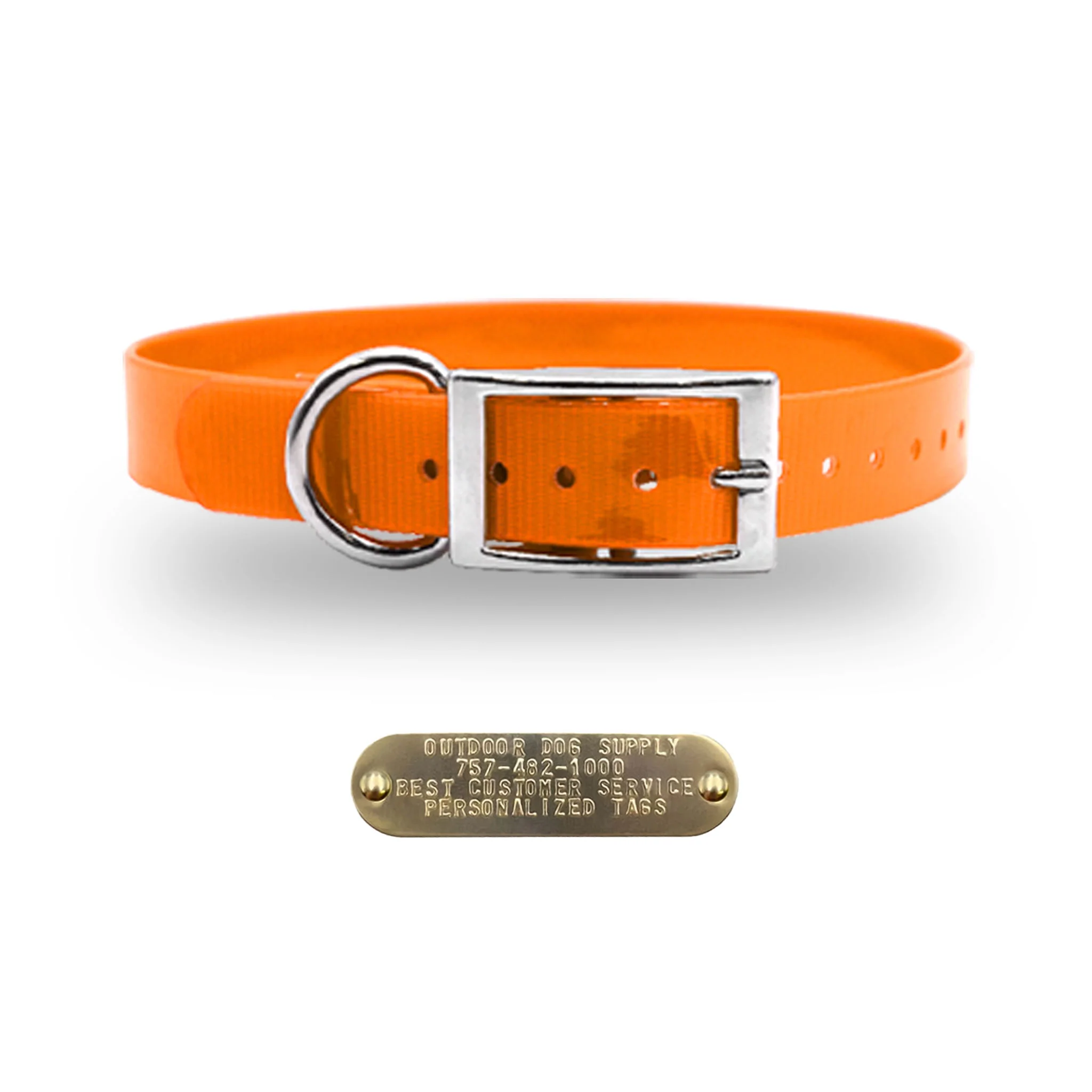 1" Solid Premium Glow Tuff D Ring Dog Collar with Brass Name Plate - Image 9