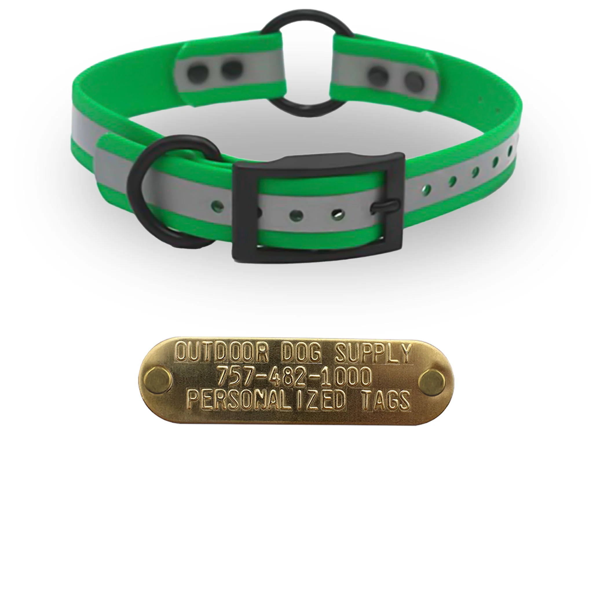 1" Reflective SoftFlex Beta Center Ring Dog Collar with Brass Name Plate - Image 7