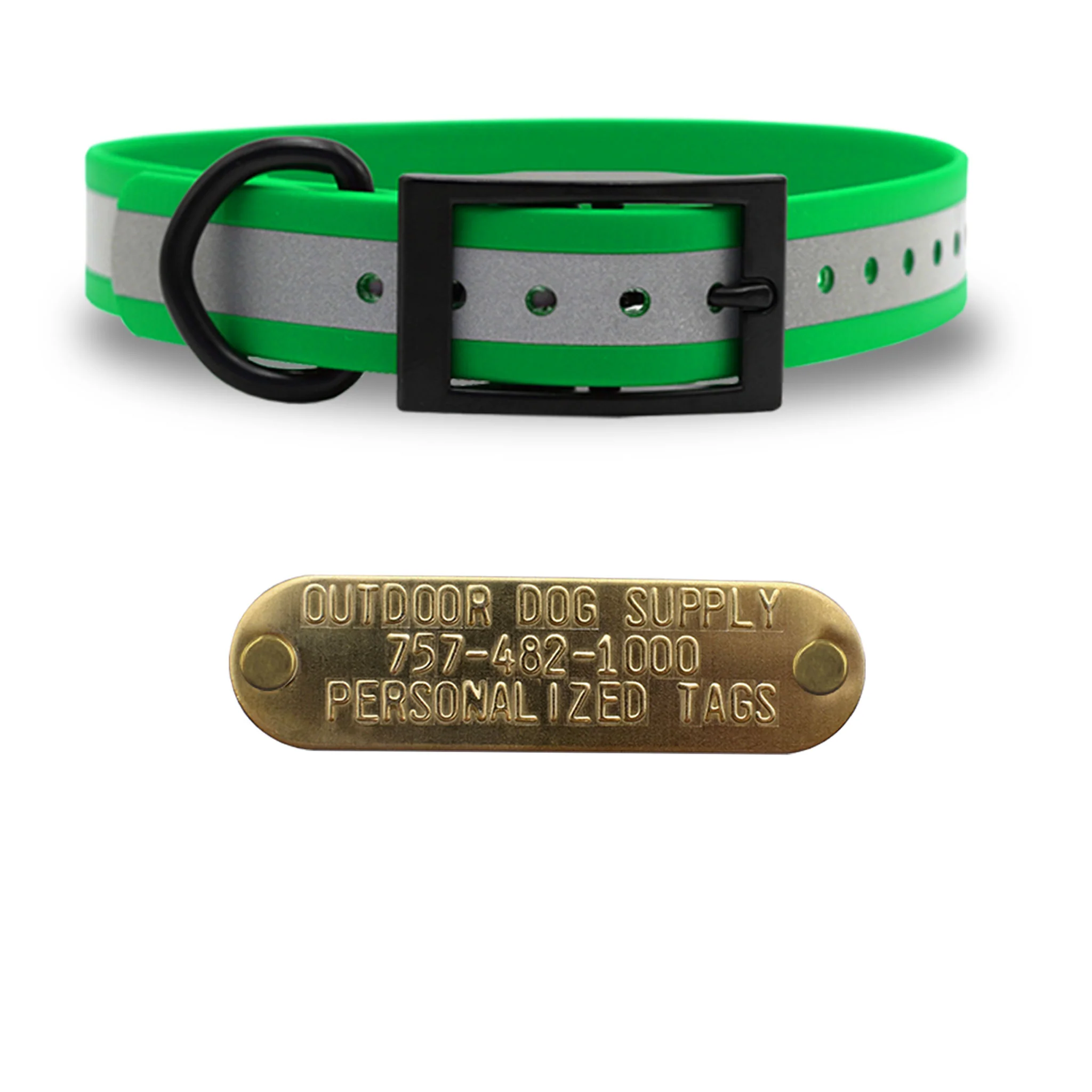 1" Reflective SoftFlex Beta D Ring Dog Collar with Brass Name Plate - Image 7