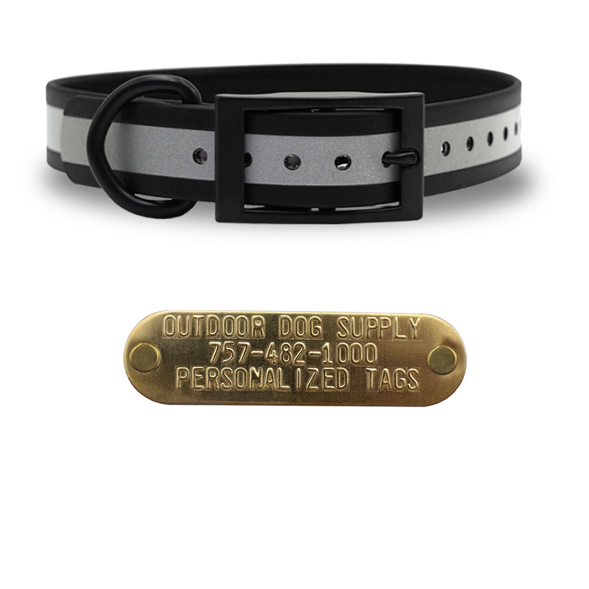 1" Reflective SoftFlex Beta D Ring Dog Collar with Brass Name Plate - Image 9