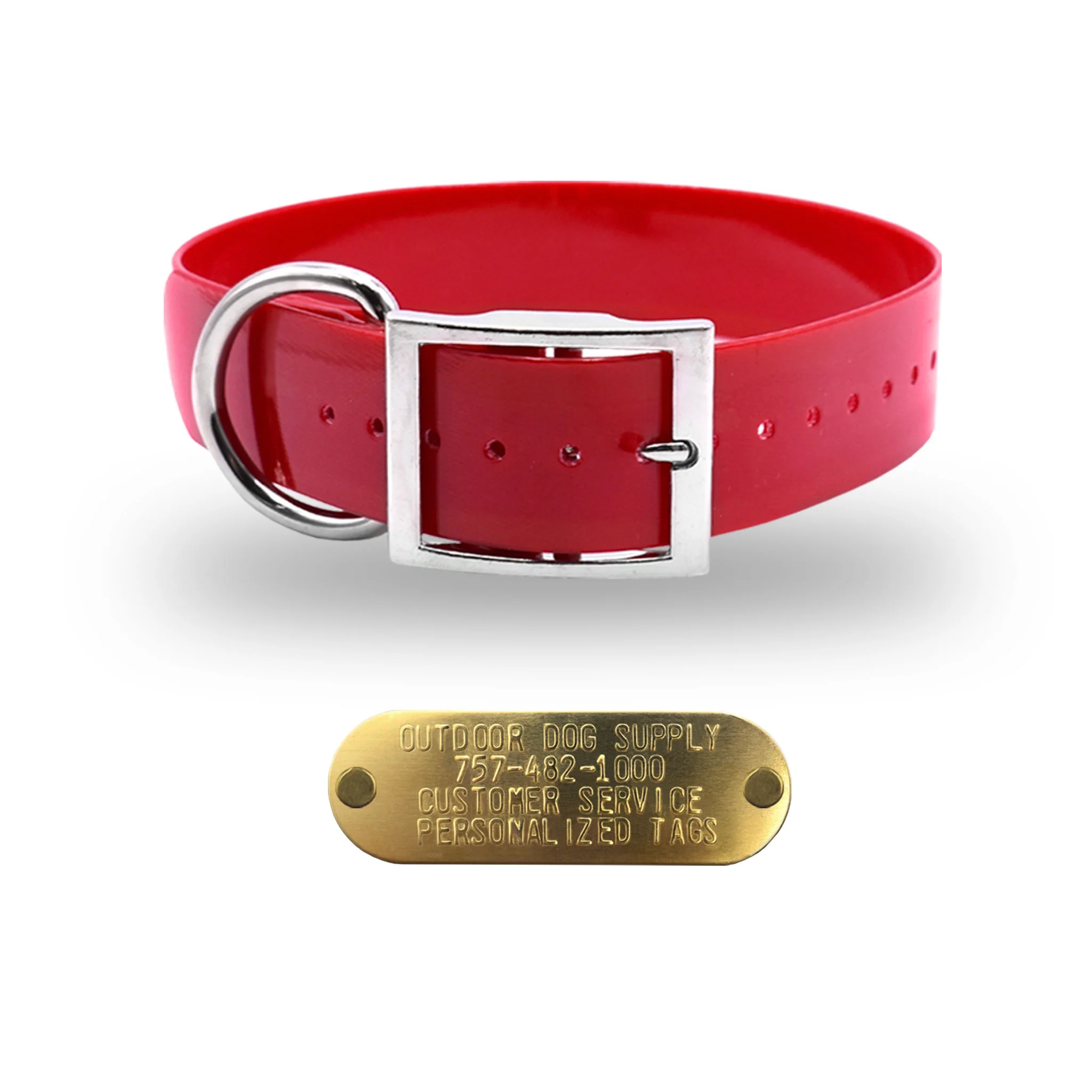1 1/2" Solid Premium Glow Tuff D Ring Large Dog Collar with 1" Brass Name Plate - Image 7