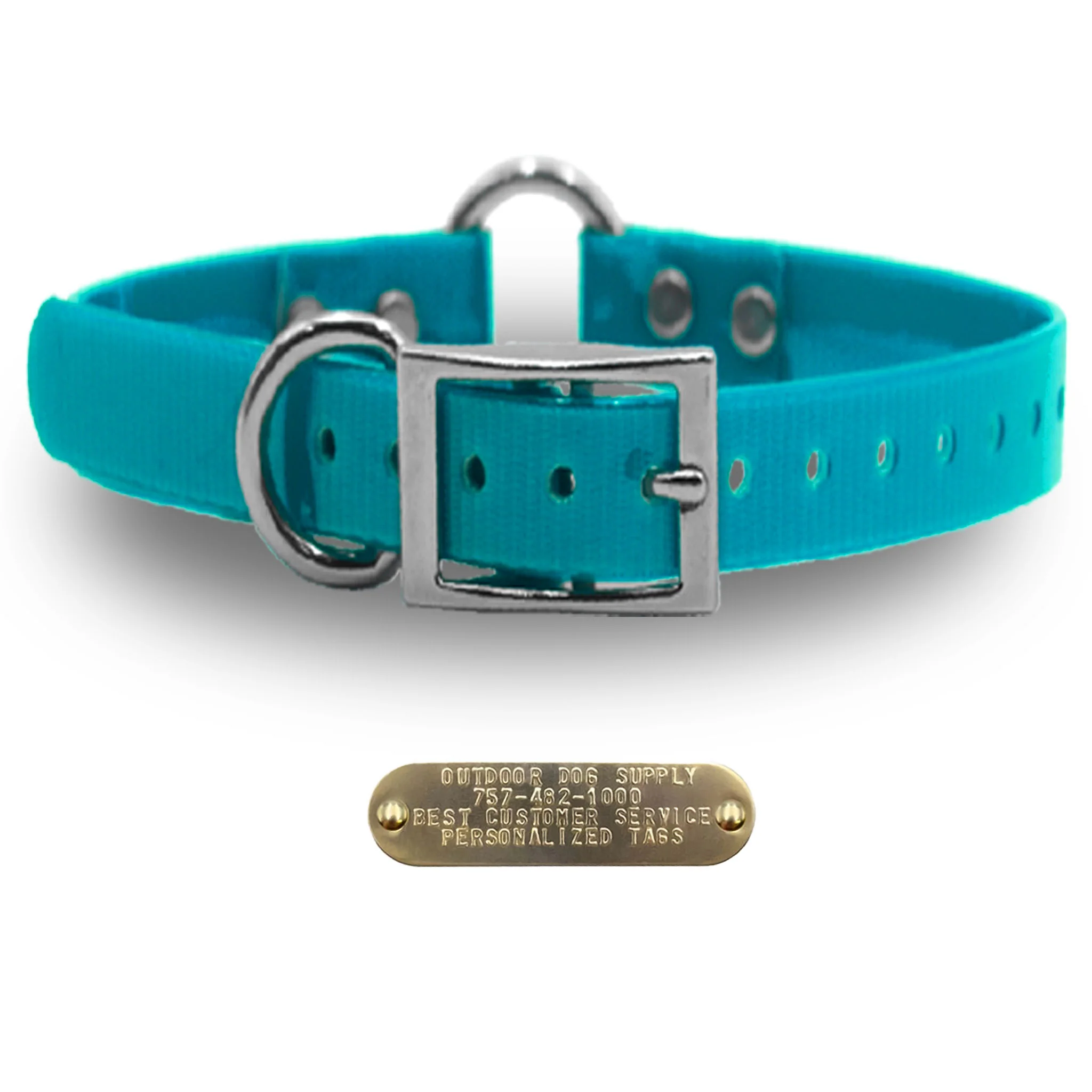 1" Solid Premium Glow Tuff Center Ring Dog Collar with Brass Name Plate - Image 12