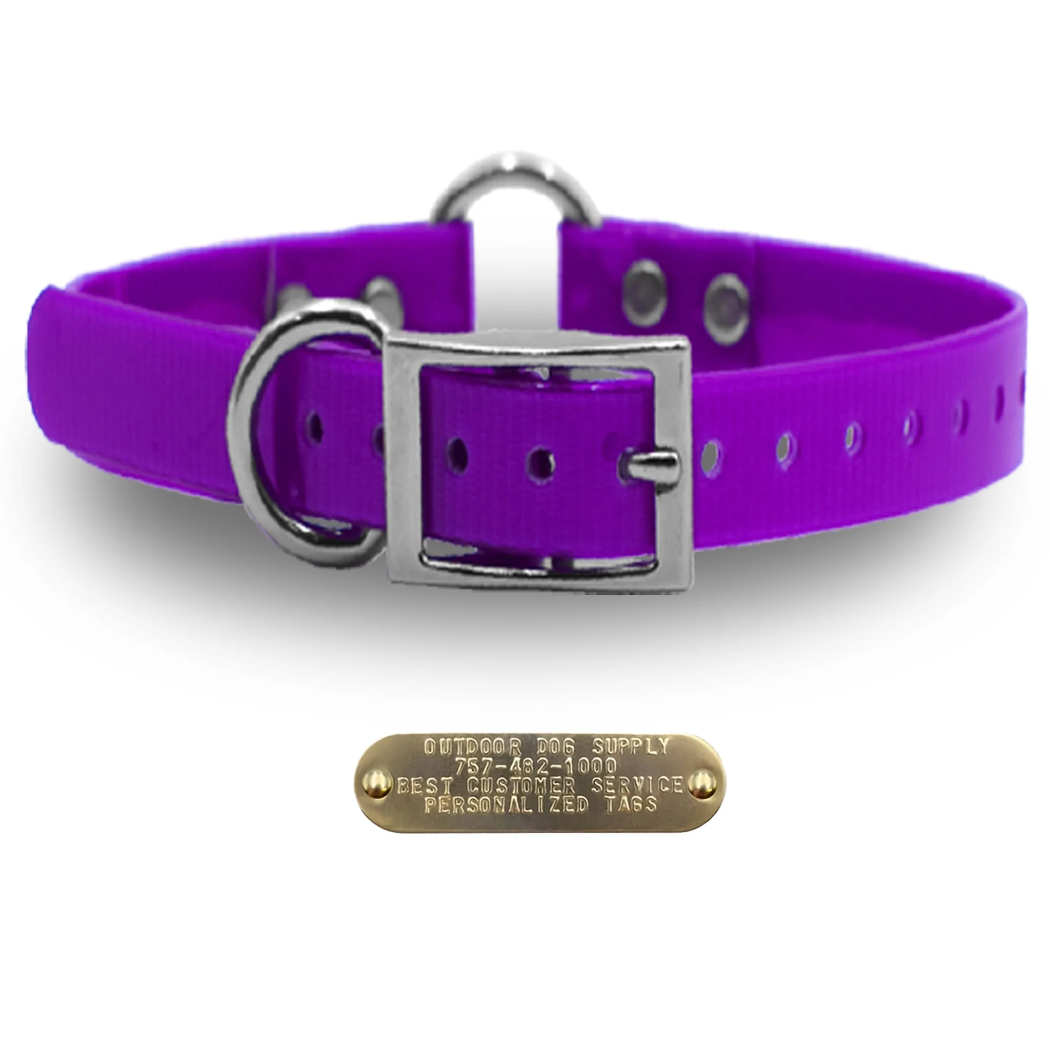 1" Solid Premium Glow Tuff Center Ring Dog Collar with Brass Name Plate - Image 17