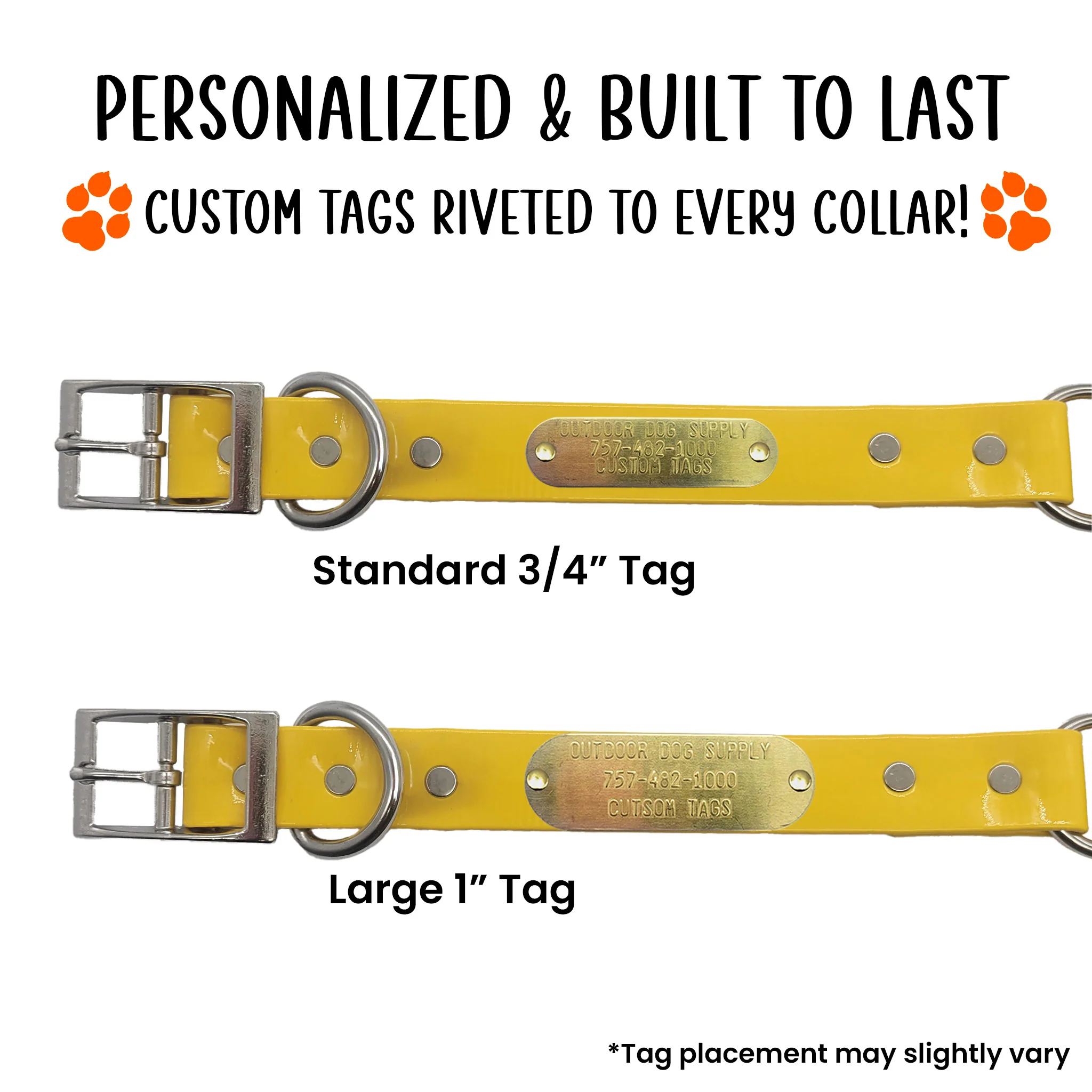 1" Solid Premium Glow Tuff Center Ring Dog Collar with Brass Name Plate - Image 4