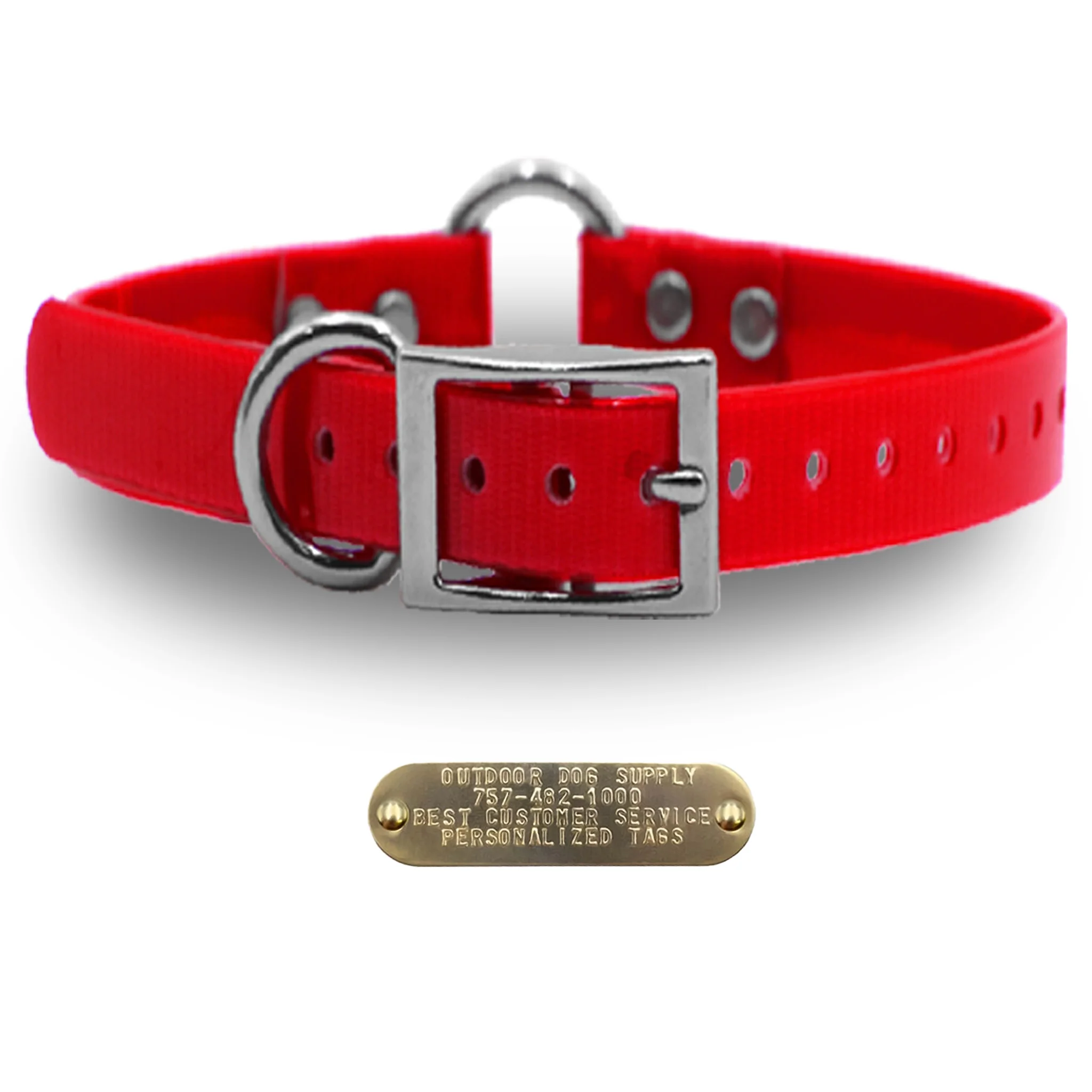 1" Solid Premium Glow Tuff Center Ring Dog Collar with Brass Name Plate - Image 7