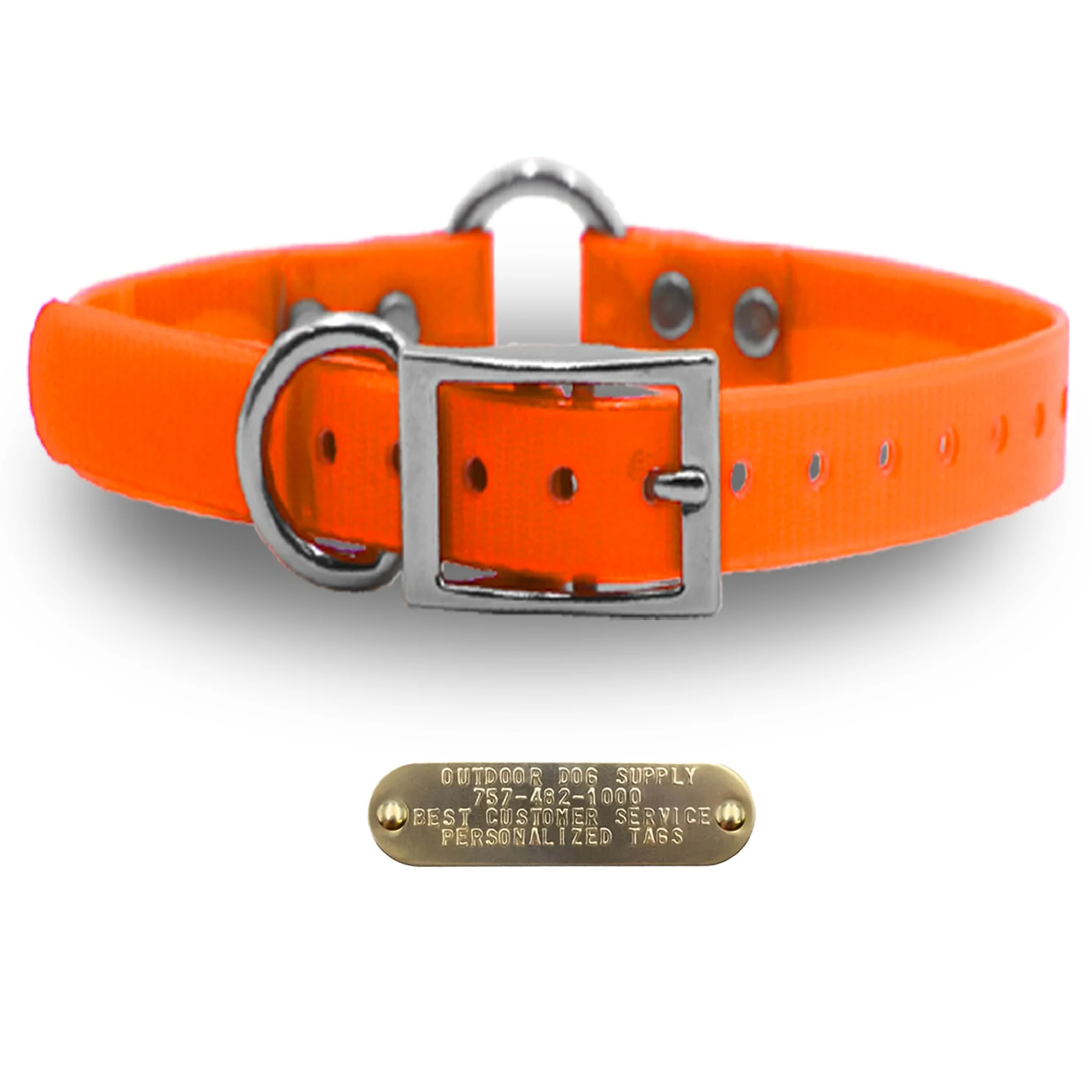1" Solid Premium Glow Tuff Center Ring Dog Collar with Brass Name Plate - Image 9