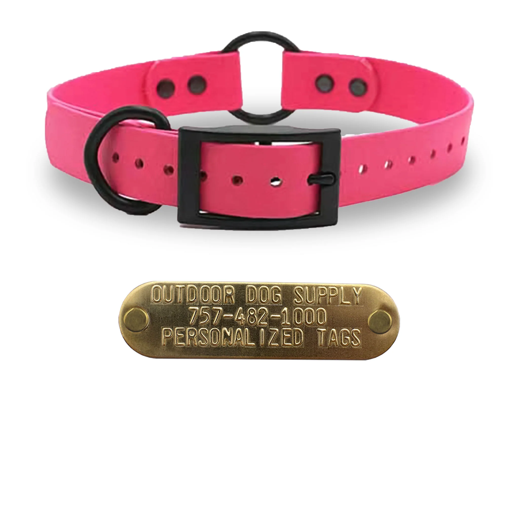 1" Solid SoftFlex Beta Center Ring Dog Collar with Brass Name Plate - Image 3