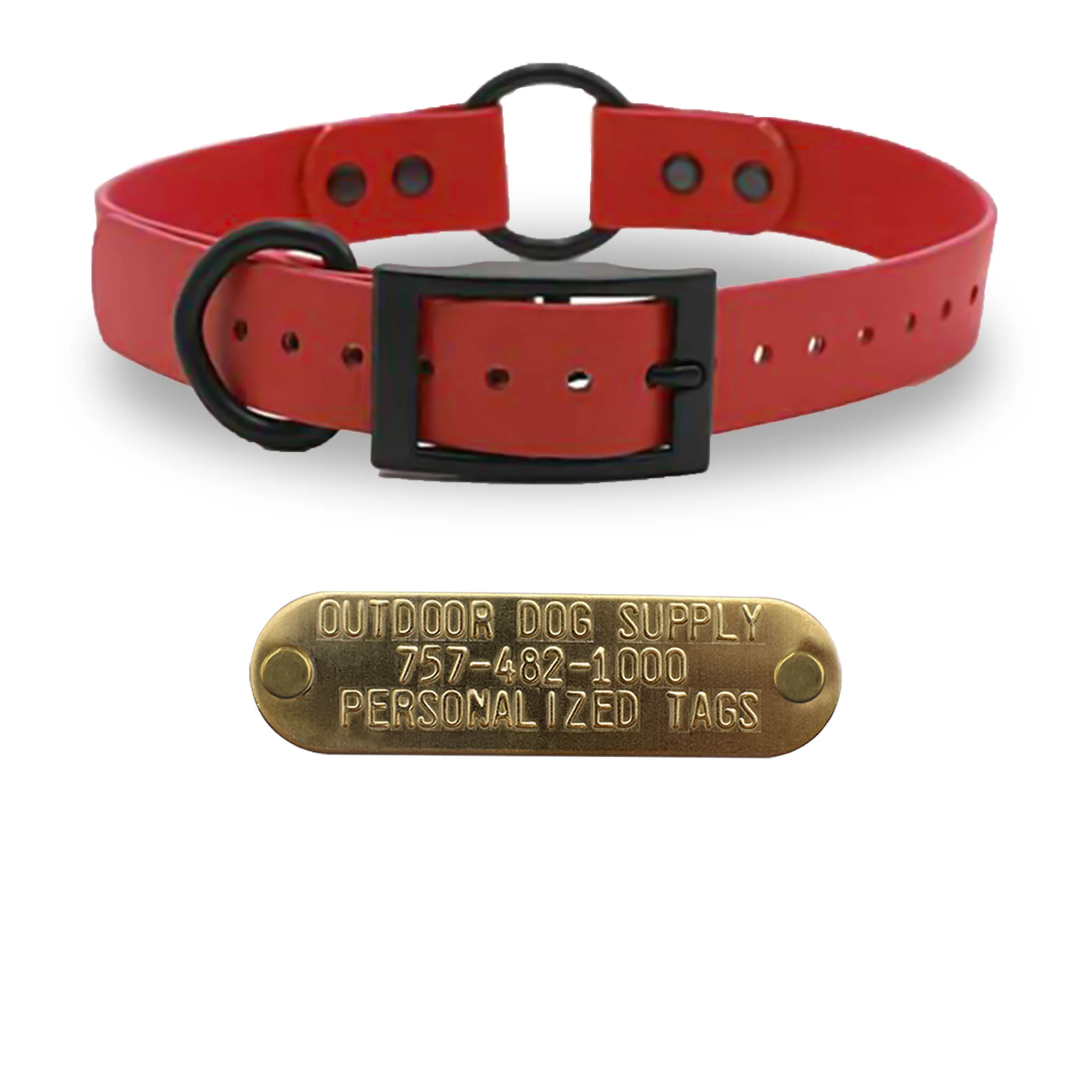 1" Solid SoftFlex Beta Center Ring Dog Collar with Brass Name Plate - Image 5