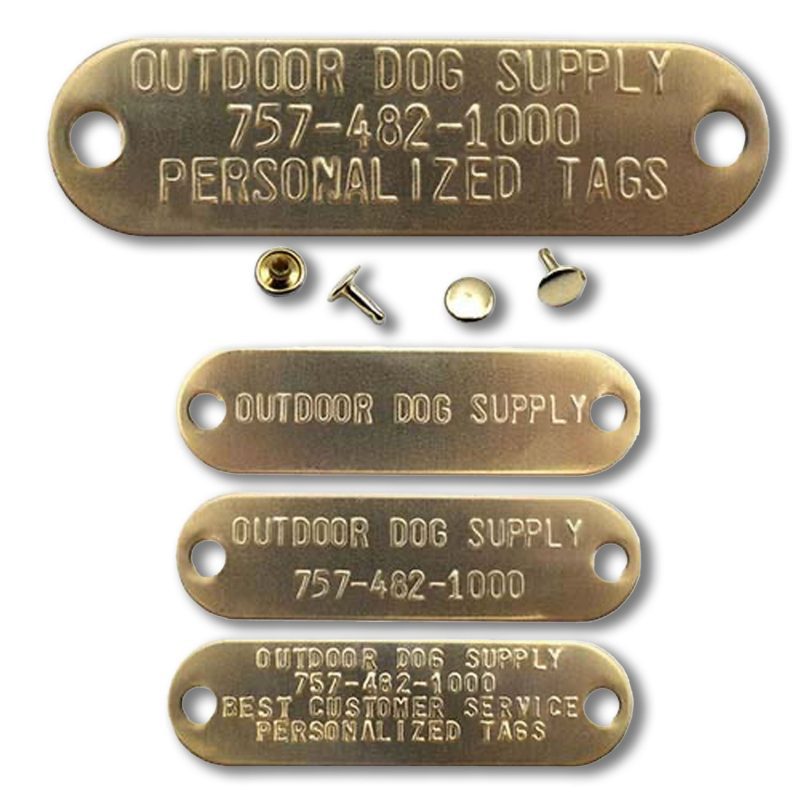 Custom 3 4 x 2 3 4 Raised Lettering Brass Dog Collar Name Tags Main